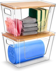 2 Set Stackable Plastic Rectangle <strong>Storage</strong> Bins Baskets Eco-Friendly Kitchen Pantry Organizer for <strong>Vegetable</strong> Produce Snack <strong>Storage</strong> - Product Image 6