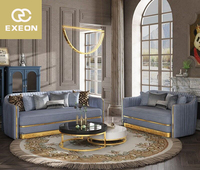 Ensemble de canapés italiens de luxe 3 places en velours doré Meubles de salon de luxe de haute qualité pour villa et école Neuf et rembourré