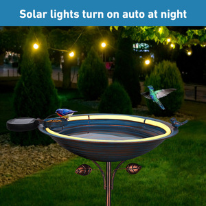 Bain d'oiseaux solaire rond exclusif pour jardin et cour, mangeoire et abreuvoir pour oiseaux, artisanat en fer forgé - Product Image 4