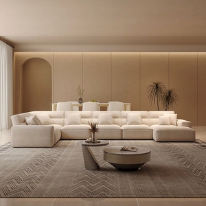 Canapé modulaire en forme de U, style nuage, en duvet blanc, luxe moderne - Product Image 2