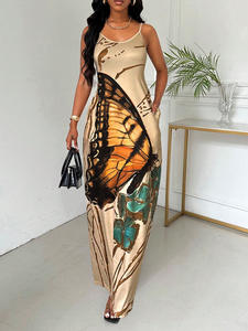 Vestidos europeos y americanos, novedad de verano 2026, falda con tirantes, estampado de mariposas, falda de una pieza - Product Image 2