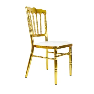 Silla de Metal y oro apilable para comedor, producto novedoso, precio para bodas