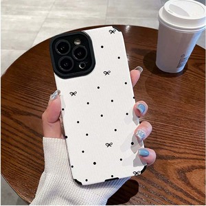 Custodia per cellulare in pelle artificiale TPU con stampa a pois e fiocco nero piccolo per iPhone X, XR, 11, 12, 13, 14, 15, 16, 17, 18 Pro Max - Product Image 1
