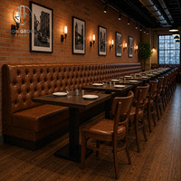 Juego de Muebles Personalizados para Restaurante Ron Group, Asientos de Cuero con Botones, Mesa Cuadrada y Silla con Estructura de Madera