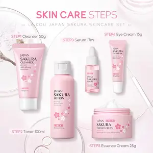 OEM 5-piece Gift Box Sakura Skin Care Sets Face Cream Eye Cream Facial Cleanser Remover Cleaning Korean Cosmetics Beauty Health