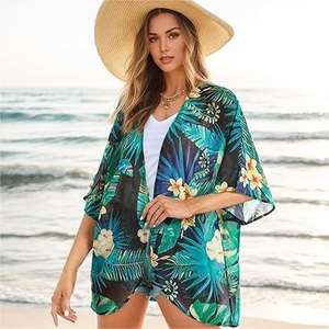 사용자 정의 하와이 스타일 100% 레이온 여자 기모노 원피스 열대 디자인 수영 정장 사용자 정의 인쇄 커버 휴가 원피스 - Product Image 3