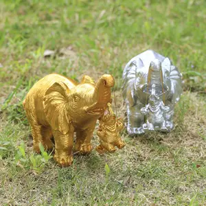 Ornamento de elefante dourado para decoração de casa balanço balanço mãe e filho elefante artesanato em resina