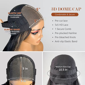 วิกผมบ๊อบแบบไม่มีกาวสำหรับ<span class=keywords><strong>ผม</strong></span>มนุษย์วิกผมจริงแบบมีลูกไม้ด้านหน้า P1b/27 5x5 HD - Product Image 5