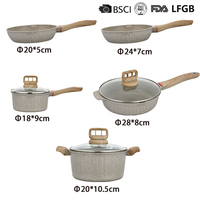 Ensemble de casseroles et poêles en fonte de qualité alimentaire FDA LFGB avec couvercle en verre trempé, compatible induction, revêtement antiadhésif en granit