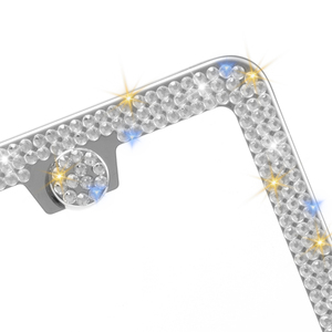1Pc Wit Bling Kentekenplaat Frame Sprankelend Roestvrij Staal Strass Kentekenplaat Houder Glitter Kristal Kentekenplaat Afdekking - Product Image 6