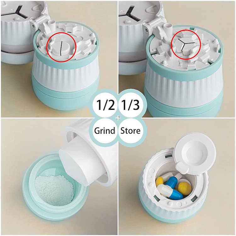 Portable 3 in 1 Powder Tablet Grinder Powder Pill Cutter Outdoor Pill Case Medicine Splitter Box Storage Crusher