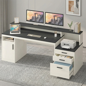 Meubles de bureau, bureau d'<span class=keywords><strong>ordinateur</strong></span> de 65 pouces avec 3 tiroirs <span class=keywords><strong>et</strong></span> étagères de rangement, bureau de direction avec support d'écran long - Product Image 1