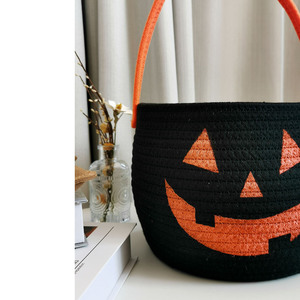 Cesto portátil de lona tejida con cuerda de algodón para dulces de <span class=keywords><strong>Halloween</strong></span>, ideal para fiestas de truco o trato, estilo romántico/retro/anime - Product Image 5
