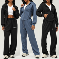 Vêtements pour femmes Athleisure Sportswear Ensemble 2 pièces décontracté : Pantalon de survêtement et veste à capuche ample pour la course en extérieur et le fitness, couleur unie