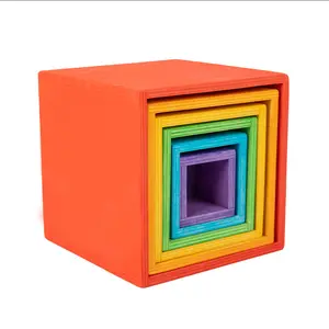 六色木制彩虹大立方体套装彩盒早教幼儿园智力游戏玩具
