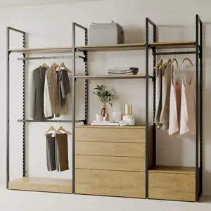 <span class=keywords><strong>Armadio</strong></span> aperto in legno di Teak di alta qualità con sistema di scaffalature modulari in acciaio artigianale - Product Image 3