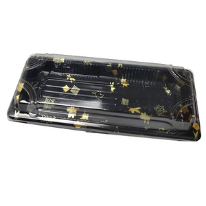 XXXR PS disposal take out plate with lid 8 inch food tray disposable black rectangle container plastic sushi box for takeaway