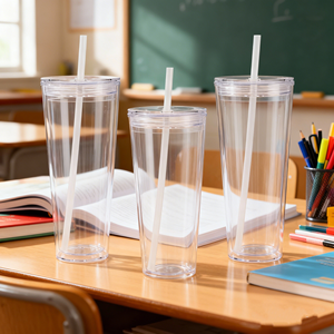 Vaso Acrílico Transparente de Doble Pared con Forma de Globo de Nieve, Preperforado, de 24 oz, Libre de BPA, para Manualidades - Product Image 1