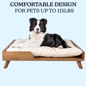 Elevated Dog <strong>Bed</strong> Indoor <strong>Pet</strong> <strong>Bed</strong> with Frame and Soft <strong>Cushion</strong> Mid-Century Modern Wood Dog <strong>Bed</strong> for Medium to Large <strong>Pets</strong> - Product Image 1
