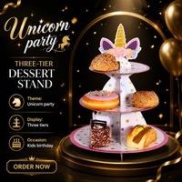 Support à gâteau licorne à 2 niveaux de style européen, en papier, résistant au four, pour mariage, anniversaire, fournitures et décorations de fête