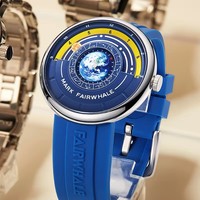 Reloj de Cuarzo para Hombre Mark Fairwhale de 43.5 mm, Acero Inoxidable, 3ATM Resistente al Agua, Correa de Goma, Reloj Deportivo con Esfera Sol y Luna FW-5700