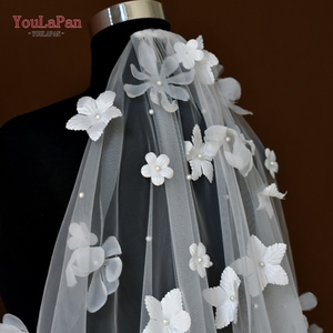 Yapan v243 एकल परत 3 डी ऑर्गेंज़ा फूलों के लिए रोमांटिक शादी का घूंघट - Product Image 4