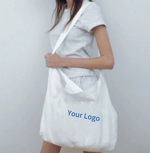 Female Student Single Shoulder Canvas Tote Bag with Cotton Handle Plus Inner Zipper New Logo Pattern Reusable Bag - Product Image 3