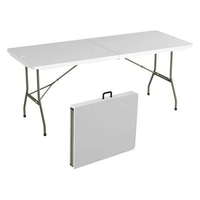 Meubles de maison modernes, table à manger pliable en plastique de 6 pieds avec pieds en métal, blanche, 183 cm, pour utilisation en extérieur sur la terrasse