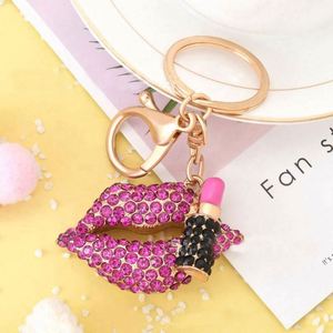 Hot Sale Lip Gloss Keychain Holder Girly Charm Shiny Rhinestone Lipgloss <b>Lipstick</b> Keyring - Product Image 6