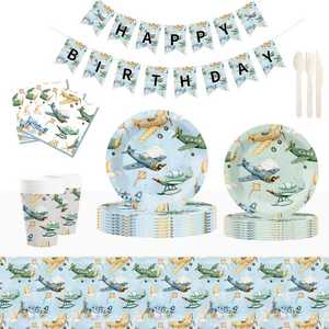 DAMAI Artículos para Fiestas Infantiles con Temática de Avión, Vajilla Incluye Platos, Vasos y Servilletas de Papel, para 8 Personas - Product Image 3