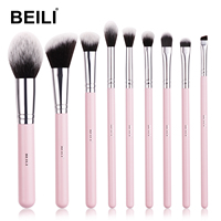 BEILI – pinceaux de maquillage professionnels, 9 pièces, rose et argent, ensemble de pinceaux de maquillage synthétiques végétaliens, marque privée