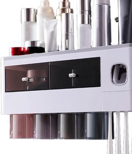 Plastic Suction-cup <b>Toothbrush</b> <b>Holder</b> Rack No-Drilling Required Bathroom Storage Multi-functional Dispenser Organizer - Product Image 3