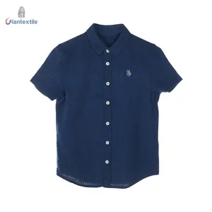 Giantextile Best Sale Boy's Shirt Navy Solid Embroidery Gent Shirts Linen Viscose Children Tops