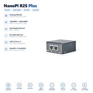Carte de développement de mini routeur HT NanoPi R2S Plus, Rockchip RK3328 Quad Core, double Gigabit Ethernet, 1 Go DDR4, 32 Go eMMC - Product Image 1
