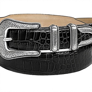 Nouvelle ceinture décontractée en cuir de vachette noir et marron avec boucle métallique à verrouillage automatique argentée, imperméable et durable, style western pour homme - Product Image 3
