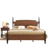 Lit double en bois massif style français rétro vintage, couleur noyer noir, 1,5m/1,8m, luxe léger pour chambre principale