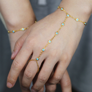 सफेद, हरे दौर Bezel के साथ घन Zirconia लिंक चेन कंगन अंगूठी जेड 18K सोना मढ़वाया फैशन महिलाओं के गहने - Product Image 2