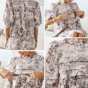 Abito <span class=keywords><strong>Premaman</strong></span> Vintage con Stampa Floreale, Chiusura a Pullover, Maniche Corte, Silhouette a Linea A, in Misto Rayon e Spandex, Vestito Estivo - Product Image 2