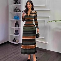 Robe midi en maille épaisse à blocs de couleur, coupe droite, grande taille, style pull ample et décontracté à rayures pour le printemps