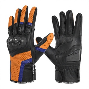 Gants de motard en cuir perforé personnalisés de qualité supérieure avec rembourrage protecteur des jointures et passepoil contrasté pour les motocyclistes - Product Image 1