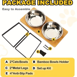 Mangkuk Makan Hewan Peliharaan Terlaris Lintas Negara untuk Kucing dan Anjing Kecil, Tempat Makan Ganda Bertingkat dari Kayu Bambu dan Baja Tahan Karat - Product Image 2