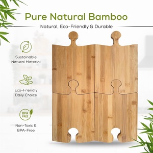 Juego de tablas de cortar de bambú entrelazadas, 4 piezas, bandeja modular individual para aperitivos con soporte para copas de vino y base - Product Image 5