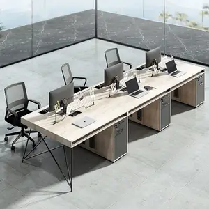 상업용 가구 6 인 목재 워크 스테이션 사무실 모듈 형 직원 컴퓨터 책상 파티션 사무실 테이블