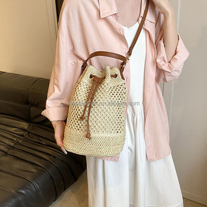 Unisex Eco-Friendly Single Strap <b>Straw</b> Bucket <b>Bag</b> Handmade Woven 1-1.9L Capacity Party Travel Application DAQI Polyester Lining - Product Image 4