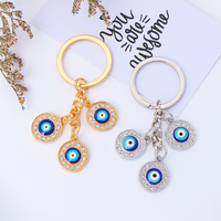 Porte-clés en métal œil turc vintage turc, finement émaillé, doré, avec cristaux brillants, bijou décoratif, breloque de sac, pendentif, amulette, vente en gros