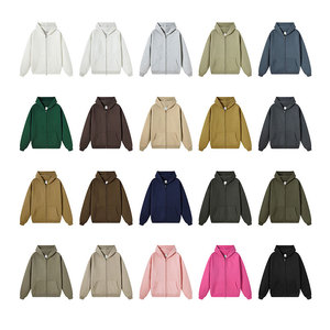 2025 hiver lourd sweat à capuche zippé uni blanc coton Polyester mélange 345GSM hommes surdimensionné fermeture éclair à capuche pour hommes - Product Image 6