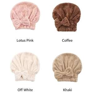 Serviette-turban absorbante en velours corail pour cheveux secs, pour femmes, grande et épaisse, avec nœud, pour le <span class=keywords><strong>bain</strong></span> - Product Image 2