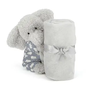 Hot sale kids toys soft grey elephant plush toy with blanket