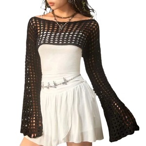 Top de Punto Personalizado de Manga Larga con Malla para Mujer, Top Corto Sexy con Aberturas Estilo Y2K - Product Image 1