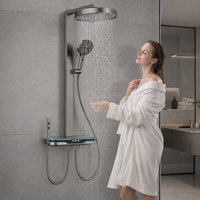 En gros Ensemble de douche intelligent LED gris anthracite avec fonction massage lombaire, mural apparent, affichage numérique et douchette à main en laiton